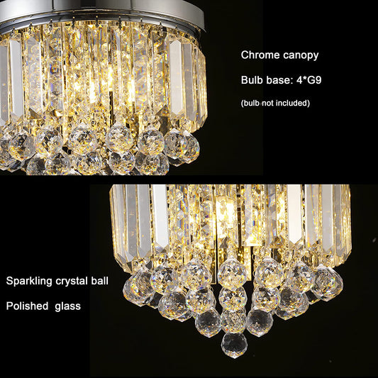 LOCLGPM 4 Light Luxury Glam Chrome Closet Mini Chandelier, Flush Mount Crystal Ceiling Light 11.8 Inch K5 Crystal Raindrop Silver Crystal Chandelier for Dining Room Bedroom Hallway Kitchen