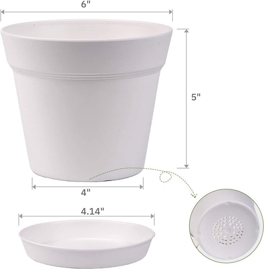 Pots for Plants, 15 Pack 6 Inch Plastic Planters with Multiple Drainage Holes and Trays - Plant Pots for All Home Garden Flowers Succulents (White)