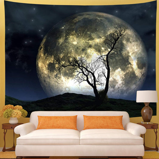 Moon Tapestry Galaxy Tapestry Tree Tapestry Starry Sky Tapestry Mystic Psychedelic Art Tapestry Wall Hanging for Home Decor(H51.2×W59.1 Inches)