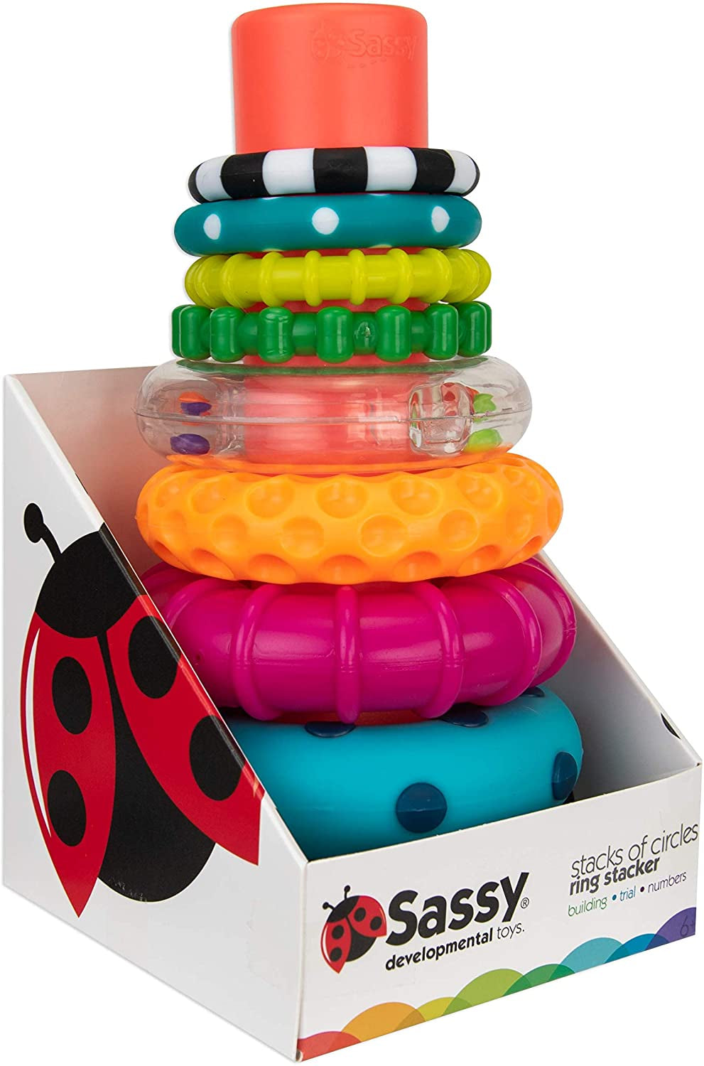 Sassy Stacks of Circles Stacking Ring STEM Learning Toy, Age 6+ Months, Multi, 9 Piece Set