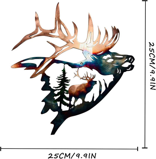 Home Collection Metal Wall Decor, Elk Deer Metal Wall Art Sculpture Silhouette Craft with Rustic Cabin Décor Finish Wall Decor Hanging for Living Room, Bedroom, Bathroom Indoor, 12.8 Inch