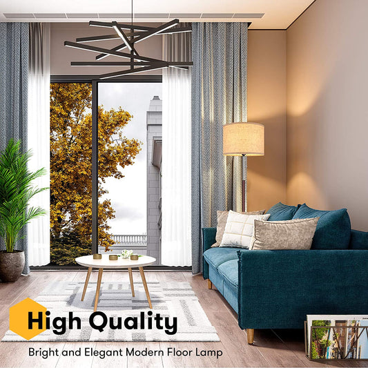 Modern Floor Lamp for Bedroom - Stand up Reading Lamps for Living Room, Contemporary Office Lighting with Beige Drum Fabric Shade, Farmhouse Pole Lamp, Corner Tall Standing Lamp Kids-Pull Chain