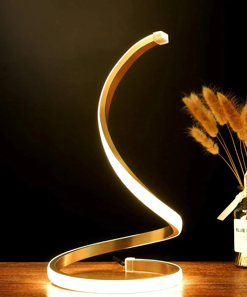 Spiral LED Table Lamp, Modern 3 Colors Dimmable Desk Lamp with Minimalist Lighting Design & Touch Controller, Creative Stylish Smart Lamp for Bedroom, Office, Home (Gold)