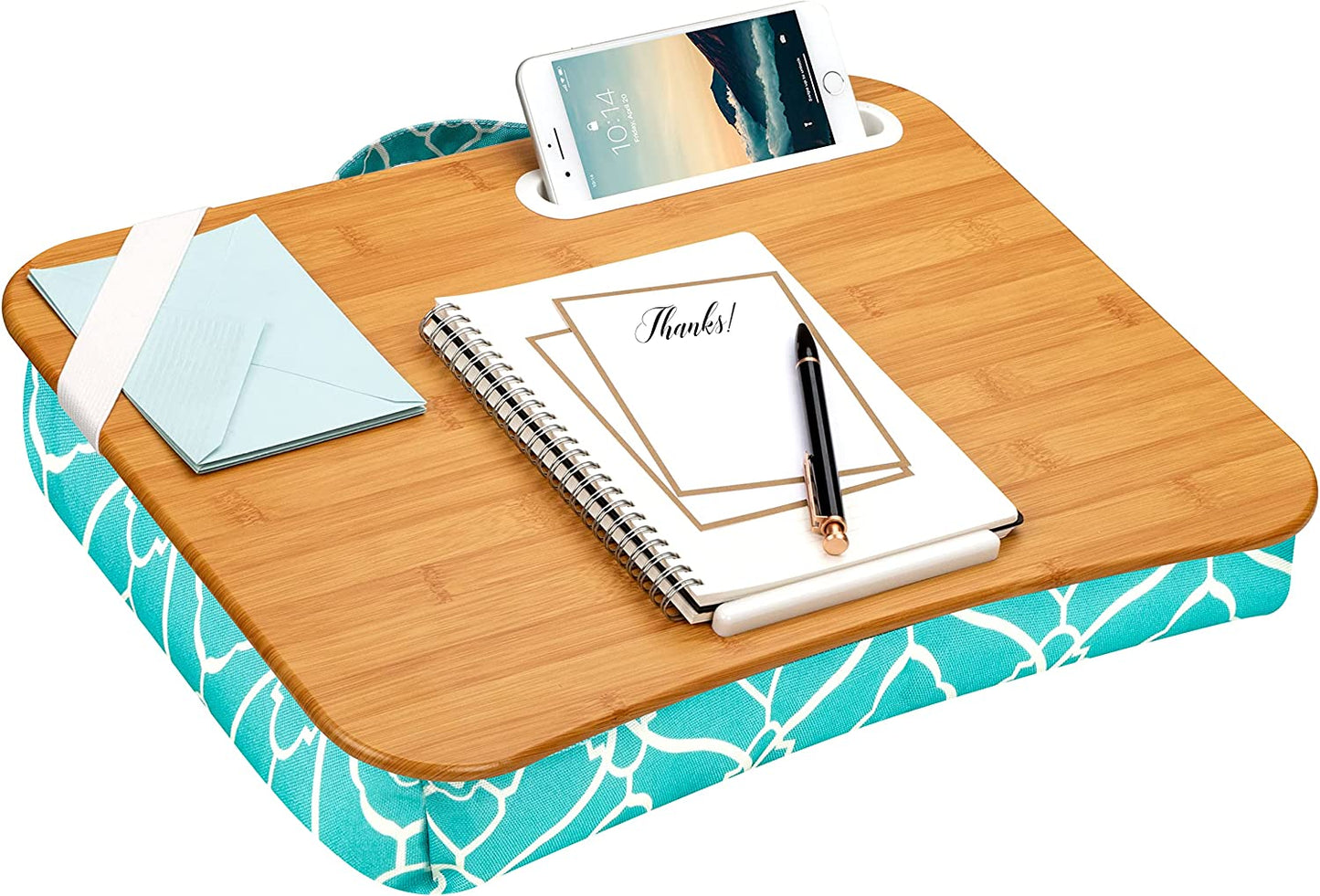 Lapgear Designer Lap Desk with Phone Holder and Device Ledge - Aqua Trellis - Fits up to 15.6 Inch Laptops - Style No. 45422