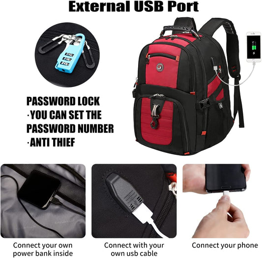 Extra Large 52L Travel Laptop Backpack with USB Charging Port Fit 17 Inch Laptops for Men Women