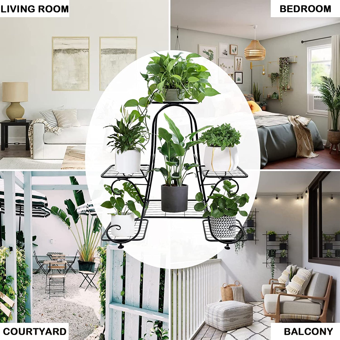 Metal Plant Stand Indoor Outdoor Multiple 6 Tier Tall Corner Flower Pot Holder Stands Shelf Rack Wrought Iron Tiered Planter Shelves for Patio, Living Room, Garden, Balcony, Black