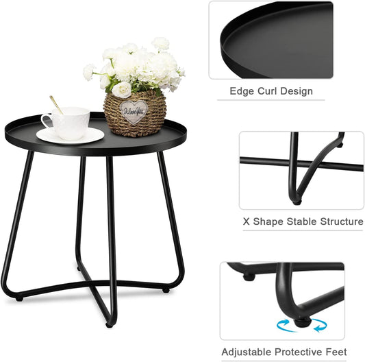 Outdoor Side Tables, Anti-Rust Metal Outdoor End Table, Small Patio Table round End Table Outdoor Table for Garden Balcony Yard Porch Patio Lawn Black