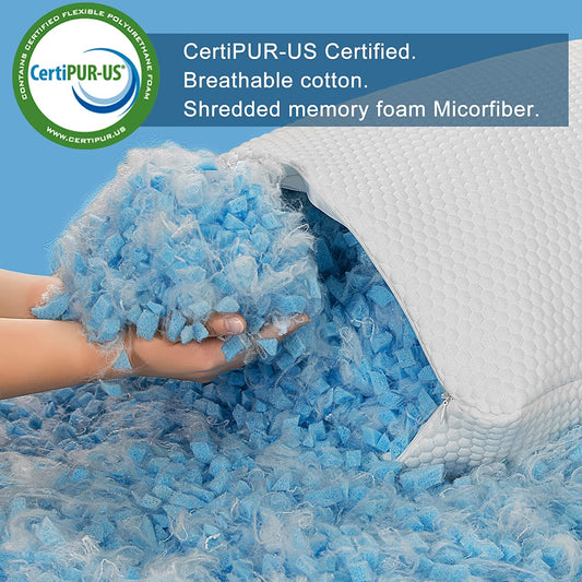 Standard Pillows Shredded Memory Foam Cooling Bed Pillows Set of 2 Pack Standard Size Pillows 20 X 26 In,Adjustable Loft Washable the Pillow for Side Back Stomach Sleeper Pillows for Sleeping