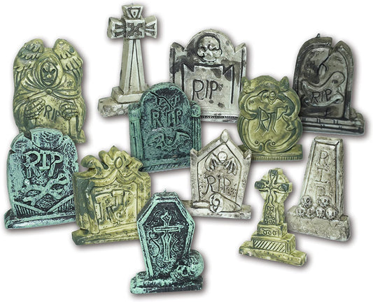 Set of 12 Miniature Tombstones for Halloween Decorations