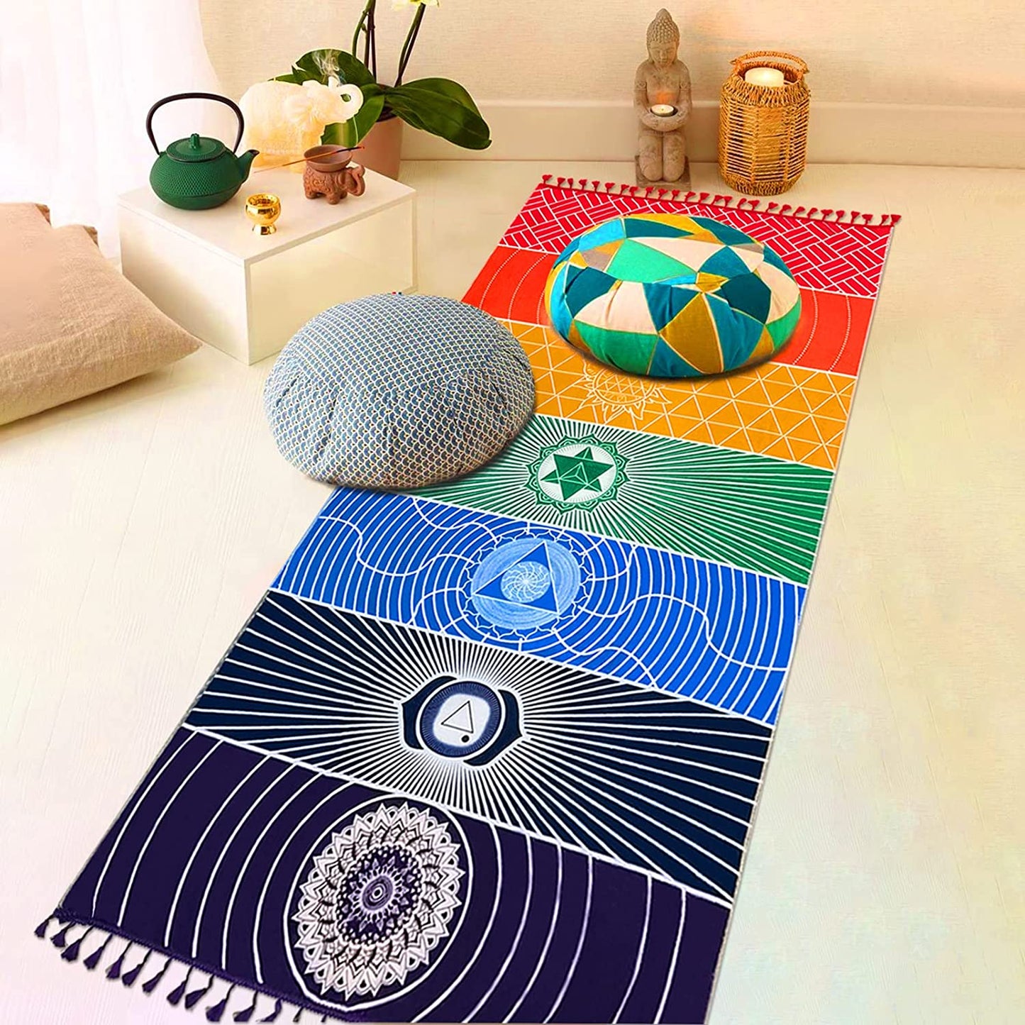 Chakra Yoga Mat Meditation Rug Beach Towels Sunscreen Shawl Spiritual Reiki Chakras Wall Tapestry Decor Boho Throw Blanket 59 In