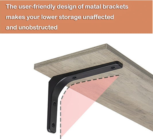 Long Wall Shelves, 31.5 Inch Wall Mounted Shelves Set of 2, Easy-To-Install, Wall Storage Ledges with Sturdy Metal Brackets for Living Room, Bathroom, Bedroom, Kitchen, Grey Wash
