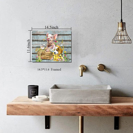 Farmhouse Wall Decor Pig Canvas Wall Art Bedroom Decor Ready to Hang Size 11.6X14.5
