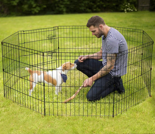 Pet Playpen Puppy Playpen Kennels Dog Fence Exercise Pen Gate Fence Foldable Dog Crate 8 Panels 24 Inch Kennels Pen Playpen Options Ideal for Pet Animals Outdoor Indoor (24 Inch)
