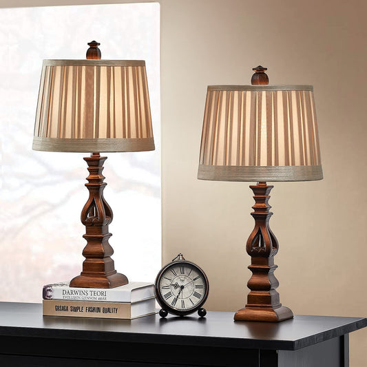 24" Table Lamp Set of 2 for Living Room Bedside Table Desk Lamps for Bedroom Kids Room Office Rustic Table Lamps Resin Brown
