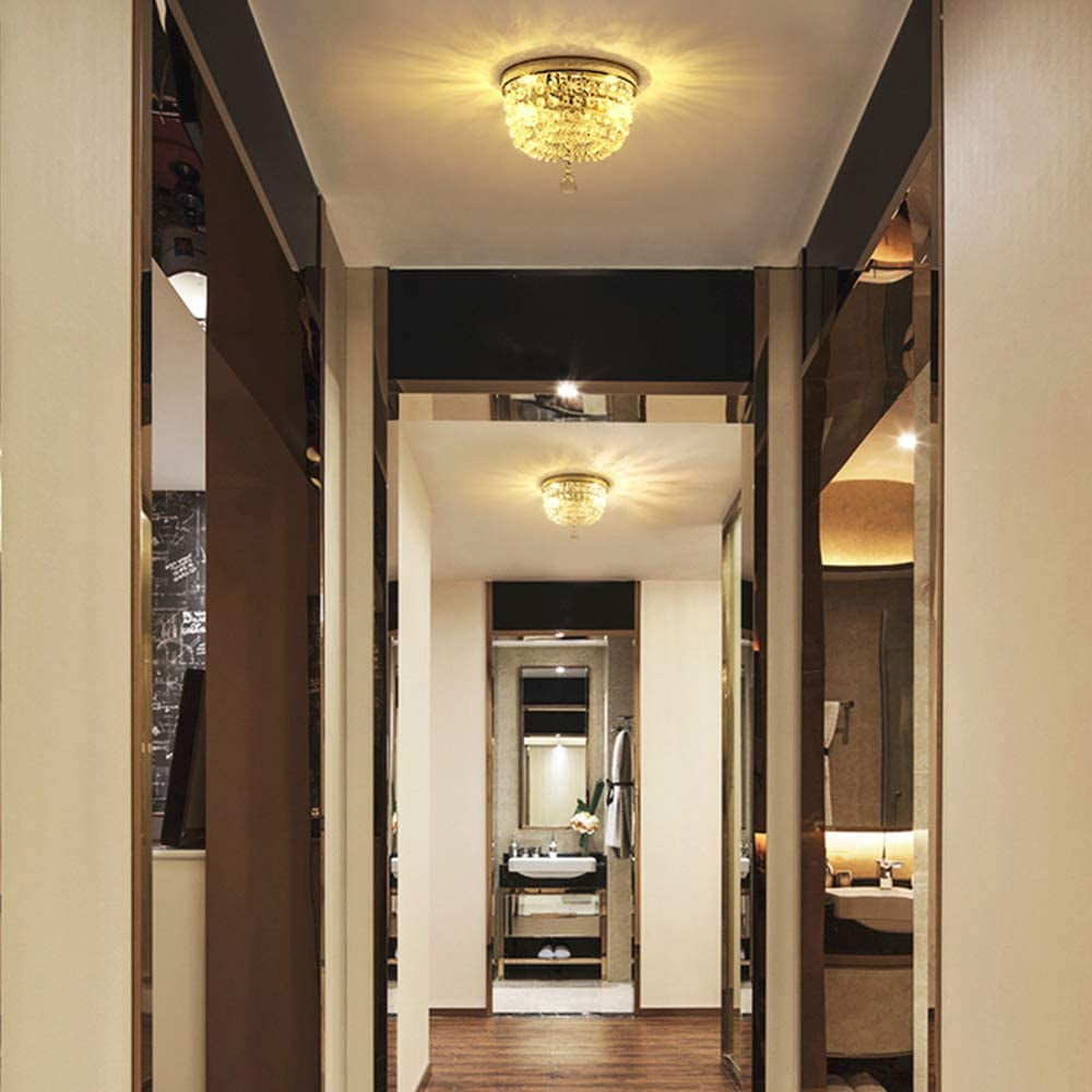 2 Lights Mini Crystal Ceiling Light Fixture, Small Modern Closet Chandelier Elegant Chrome Ceiling Lighting Lamp for Bedroom Hallway Kitchen Dining Room Bathroom Entry,H8.3'' X D9.8"