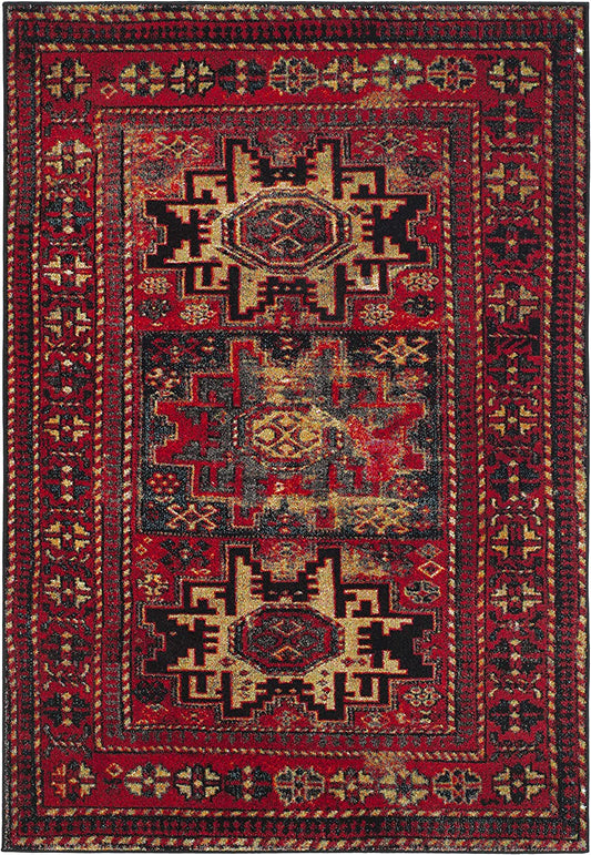 Vintage Hamadan Collection 4' X 6' Red / Multi VTH213A Oriental Traditional Persian Non-Shedding Living Room Bedroom Accent Rug