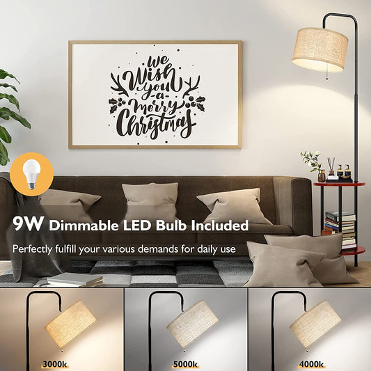 Modern Floor Lamp with End Table, Farmhouse Floor Lamp 3-Color Temperature, Adjustable Free Standing Lamp with Solid Wood Storage Shelf for Living Room Bedroom Reading, 3000K/5000K/4000K Bulb Included