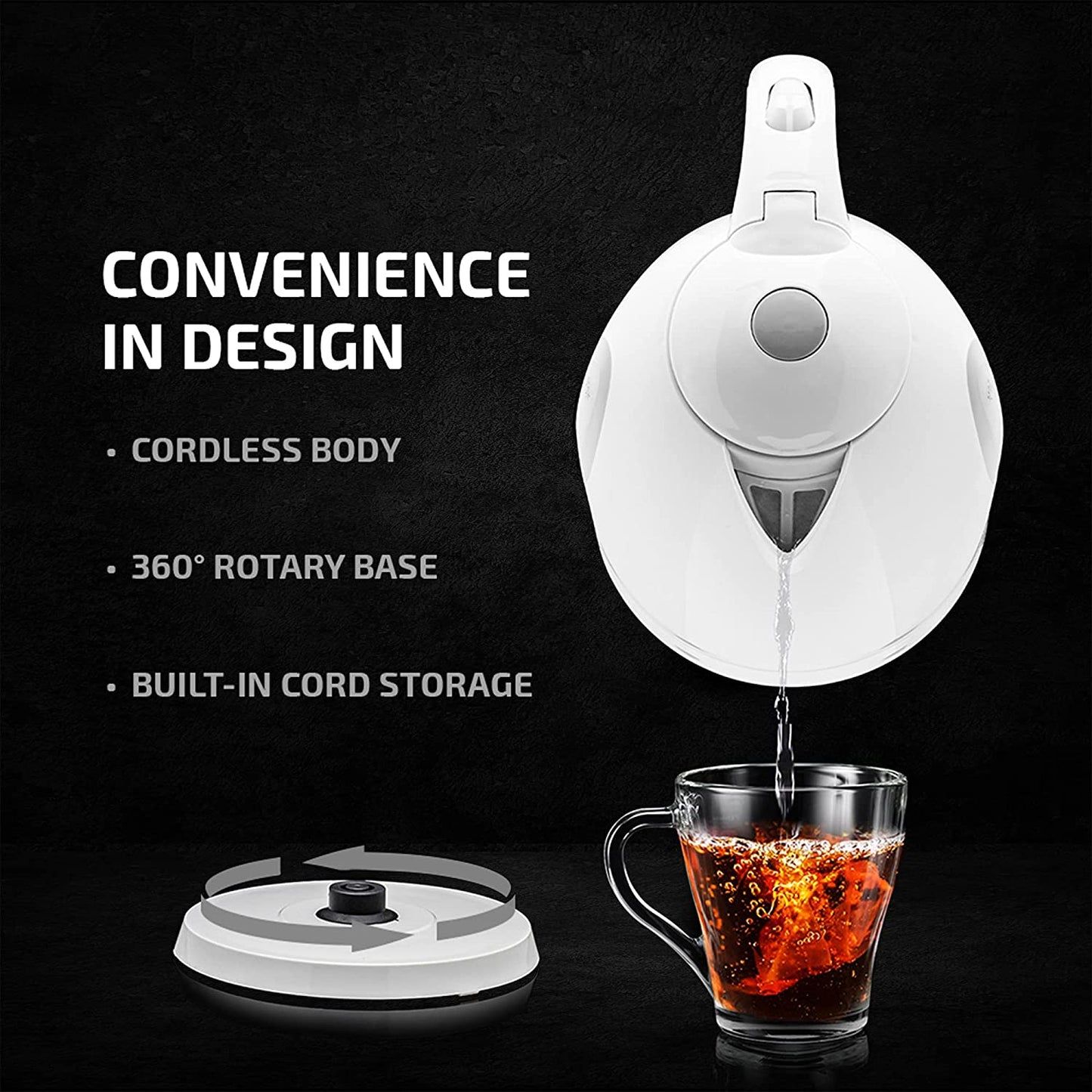 Electric Hot Water Kettle 1.7 Liter with LED Light, 1100 Watt Bpa-Free Portable Tea Maker Fast Heating Element with Auto Shut-Off and Boil Dry Protection, Brew Coffee & Beverage, White KP72W