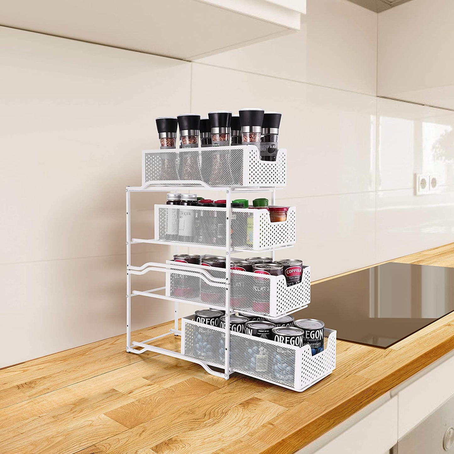 Stackable 2-Tier under Sink Cabinet Organizer with Sliding Storage Drawer, White
