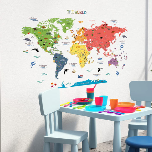 Kids Educational Removable World Map Peel and Stick Large Wall Decals Stickers for Children Nursery Bedroom Living Room…