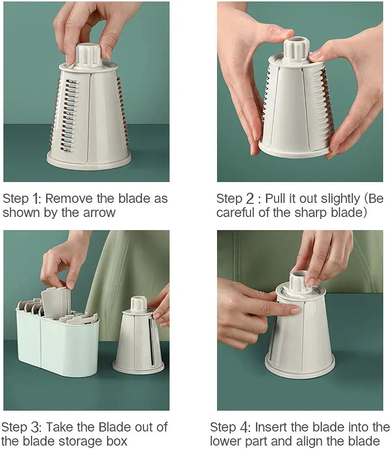 Shining Star Graters for Kitchen,Cheese Grater Efficient Vegetable Slicer with 5 Interchangeable round Stainless Steel Blades,Easy to Clean Rotary Cheese Grater for Fruit,Vegetables,Nuts