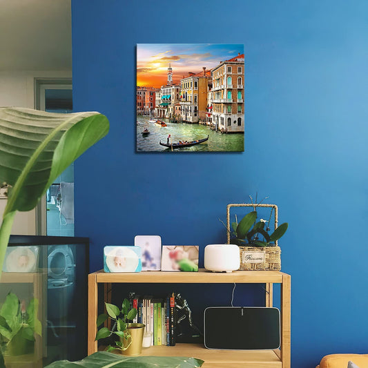 Wall Art Decor Poster Painting on Canvas Print Pictures Scenic Views of Venice Canal Boat Italy Town Landscape Framed Picture for Home Decoration Living Room Artwork