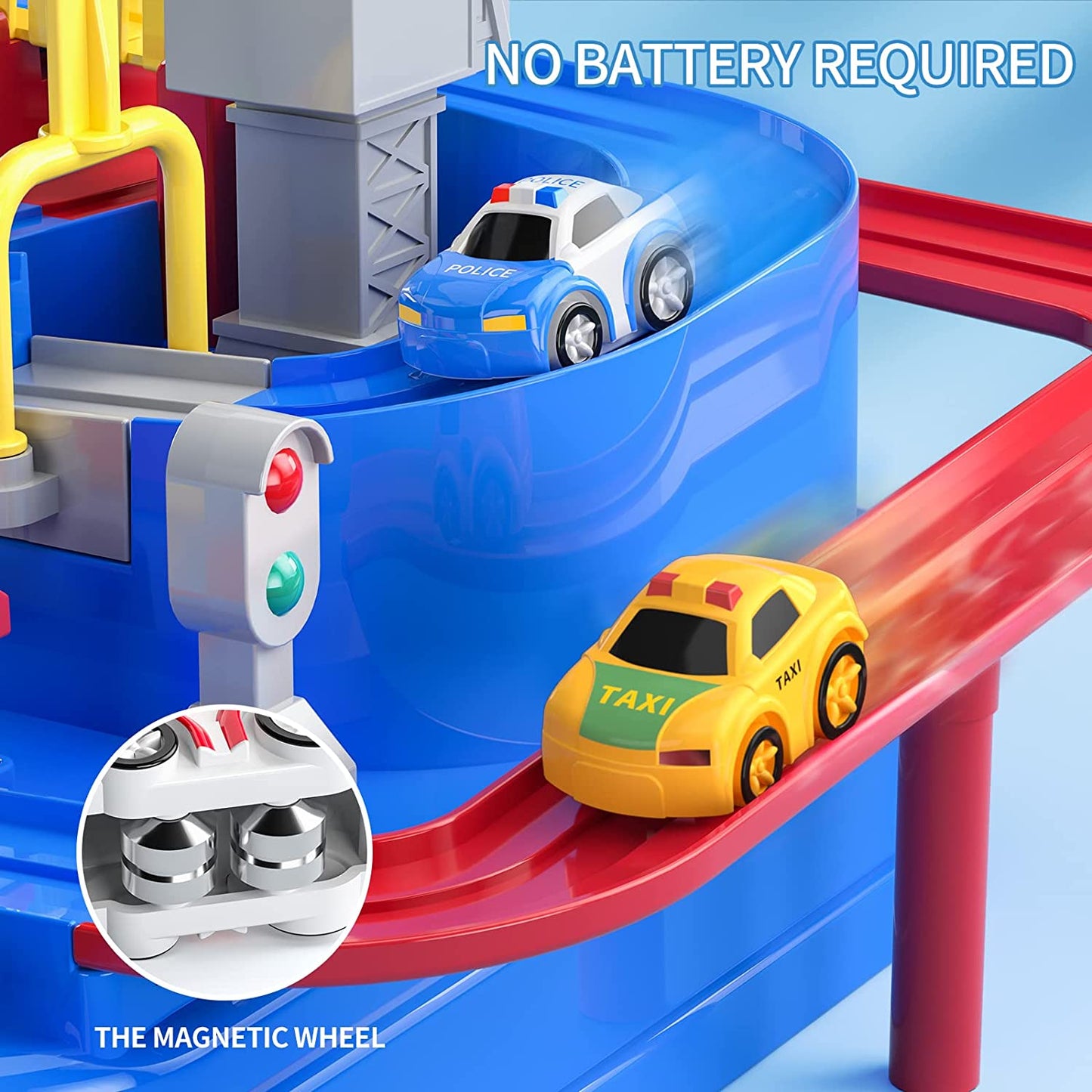 TEMI Kids Race Track Toys for Boy Car Adventure Toy for 3 4 5 6 7 Years Old Boys Girls, Puzzle Rail Car, City Rescue Playsets Magnet Toys W/ 3 Mini Cars, Preschool Educational Car Games Gift Toys