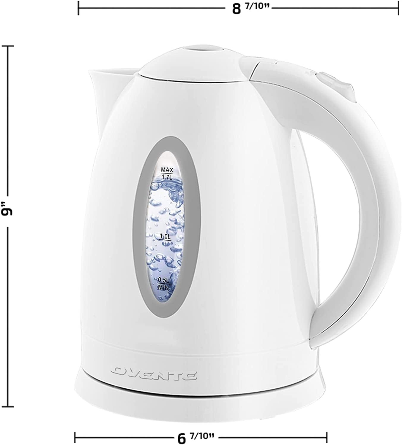 Electric Hot Water Kettle 1.7 Liter with LED Light, 1100 Watt Bpa-Free Portable Tea Maker Fast Heating Element with Auto Shut-Off and Boil Dry Protection, Brew Coffee & Beverage, White KP72W