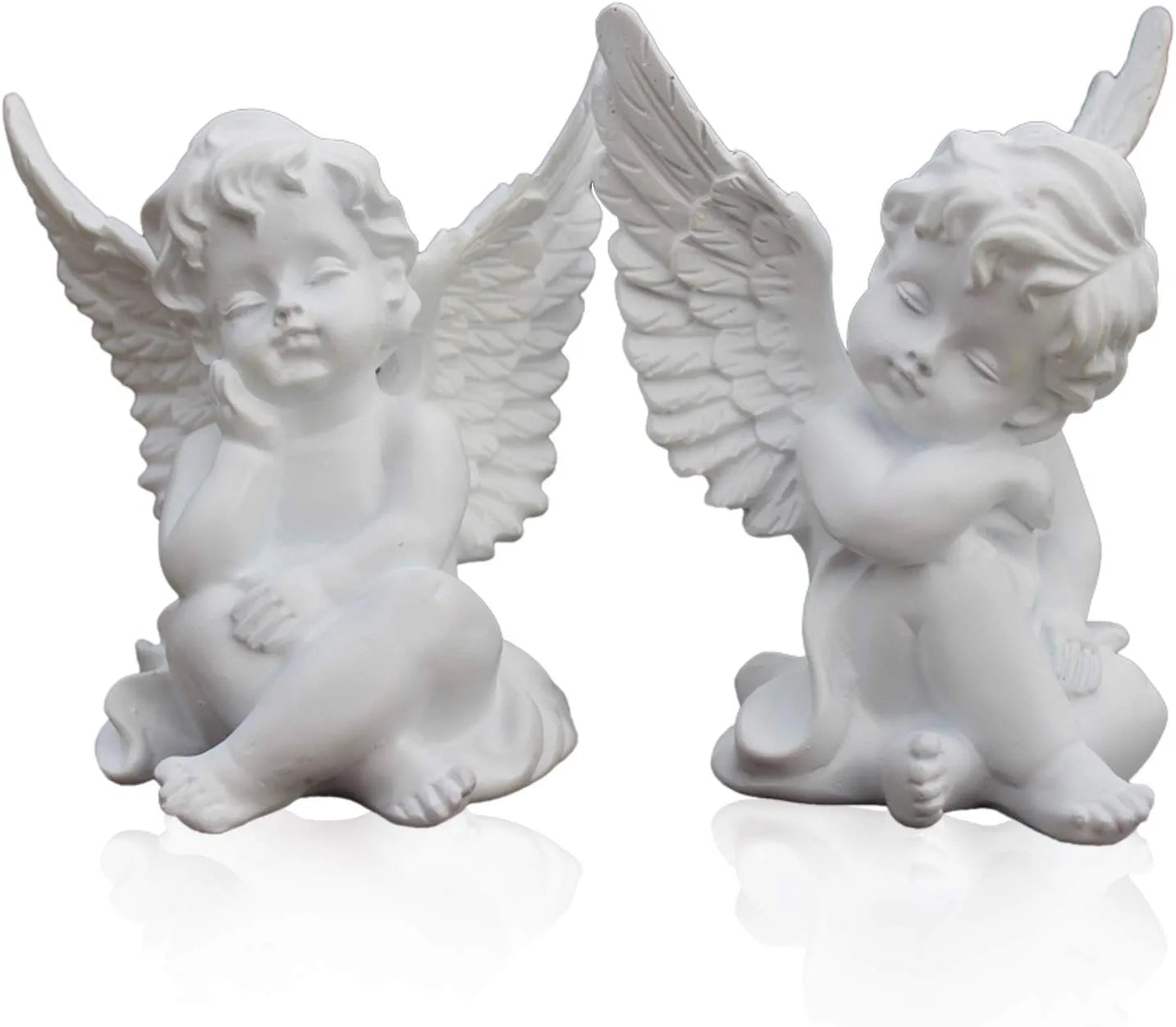 Set of 2 Cherubs Angels Resin Garden Statue Figurine, Indoor Outdoor Home Garden Decoration, Adorable Angel Sculpture Memorial Statue 4"