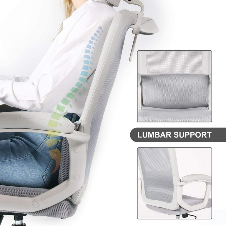 Office Chair, High Back Desk Chair Ergonomic Mesh Computer Chair with Headrest and PU Arms, Gray