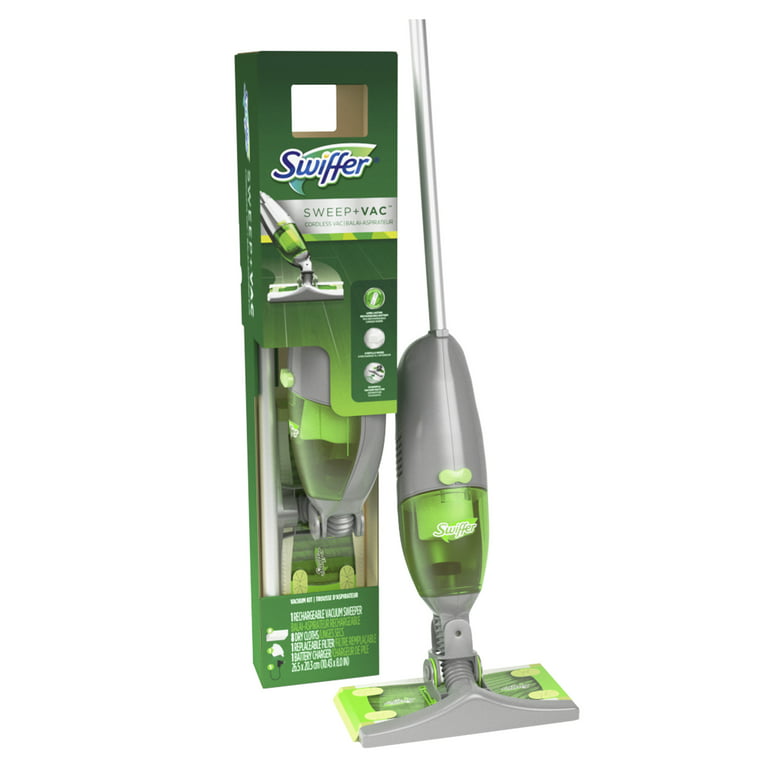 Swiffer Sweep + VAC Cordless Vacuum Kit (1 Rechargeable Vacuum Sweeper, 8 Dry Cloths, 1 Replaceable Filter, 1 Battery Charger)