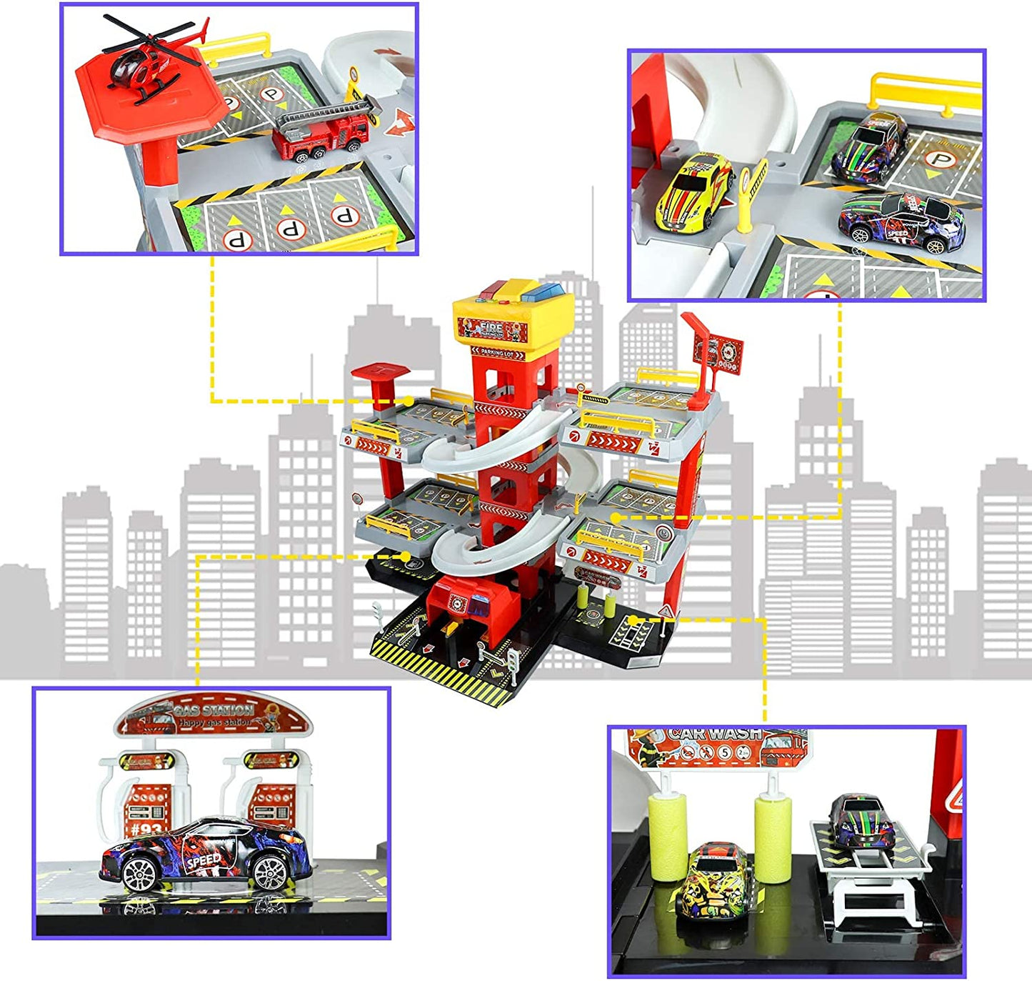 Toy Car Garage for Boys Kids Ages 4-8 Toddlers Building Track Car Playset Parking Lot Firetruck Toys Birthday Gifts Party Games for Boys Girls 3 4 5 6 7 8