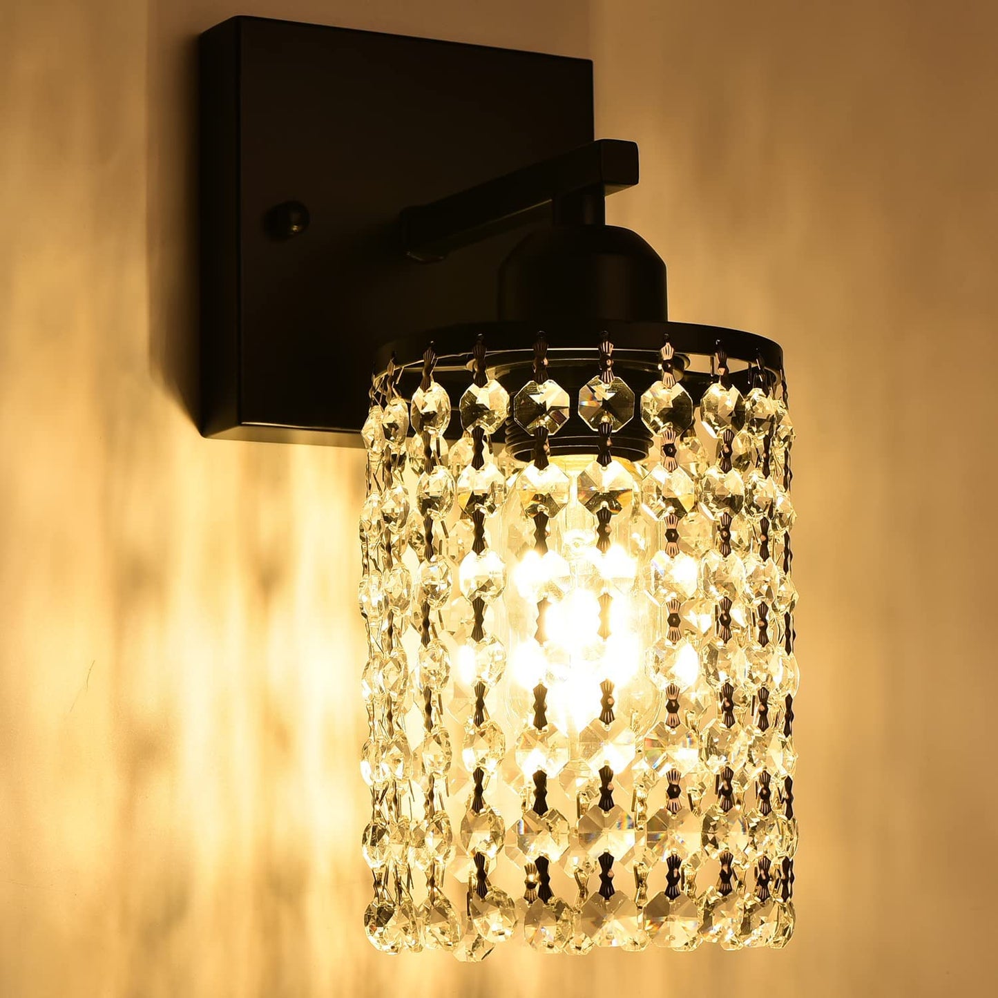 1 Light Bathroom Vanity Lights Fixtures over Mirror - Modern Wall Sconce Lighting Interior K9 Crystal Drop Wall Mount Lamp Matte Black for Kitchen Bedroom Entryway Hallway Living Room