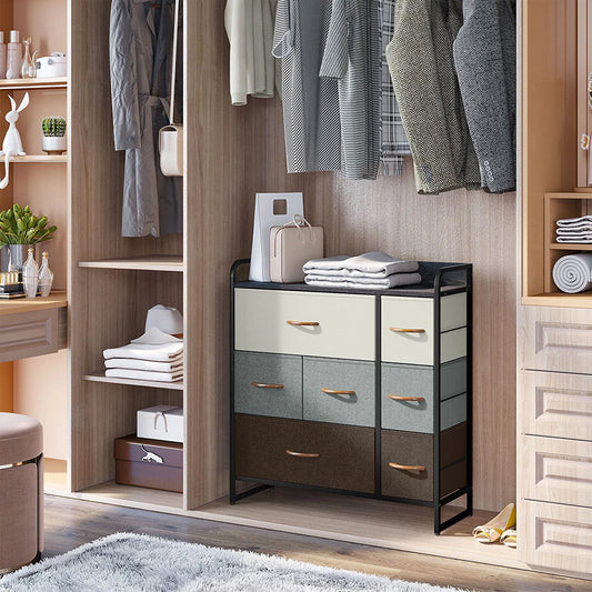 Dresser with 7 Drawers, Tall Dresser with Wood Top, 3-Tier Dresser Changeable Fabric Dresser Organizer Unit for Bedroom/Living Room/Closets,Multicolor