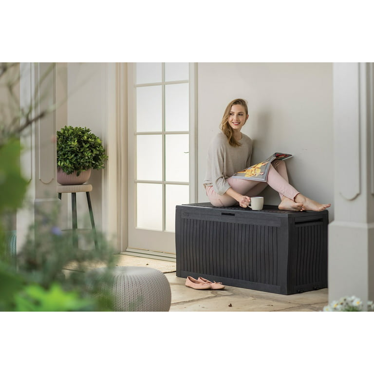 Keter Comfy Outdoor Storage 71 Gallon Resin Deck Box, Anthracite Gray