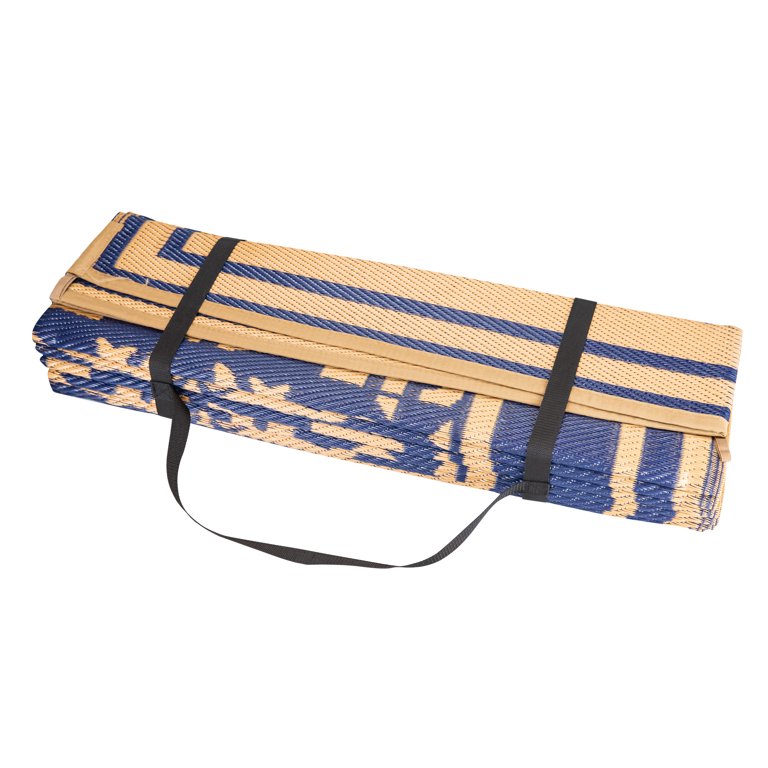 Patio Mats 9x12 Reversible RV Outdoor Patio Mat, Camping Mat, Interlocked Squares, Blue