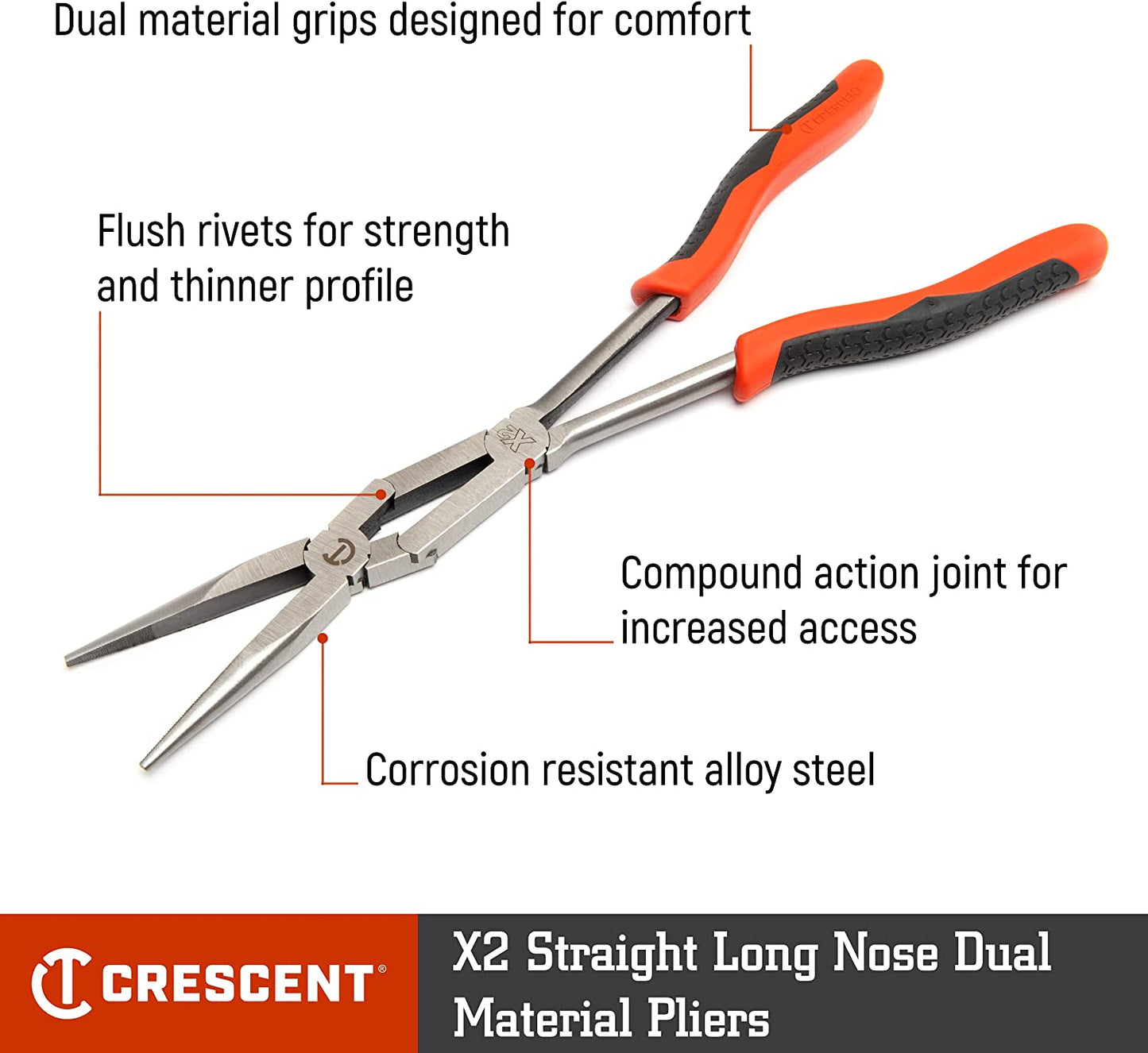 Crescent 2 Pc. X2 Straight and Bent Long Nose Dual Material Plier Set - PSX204C , Red