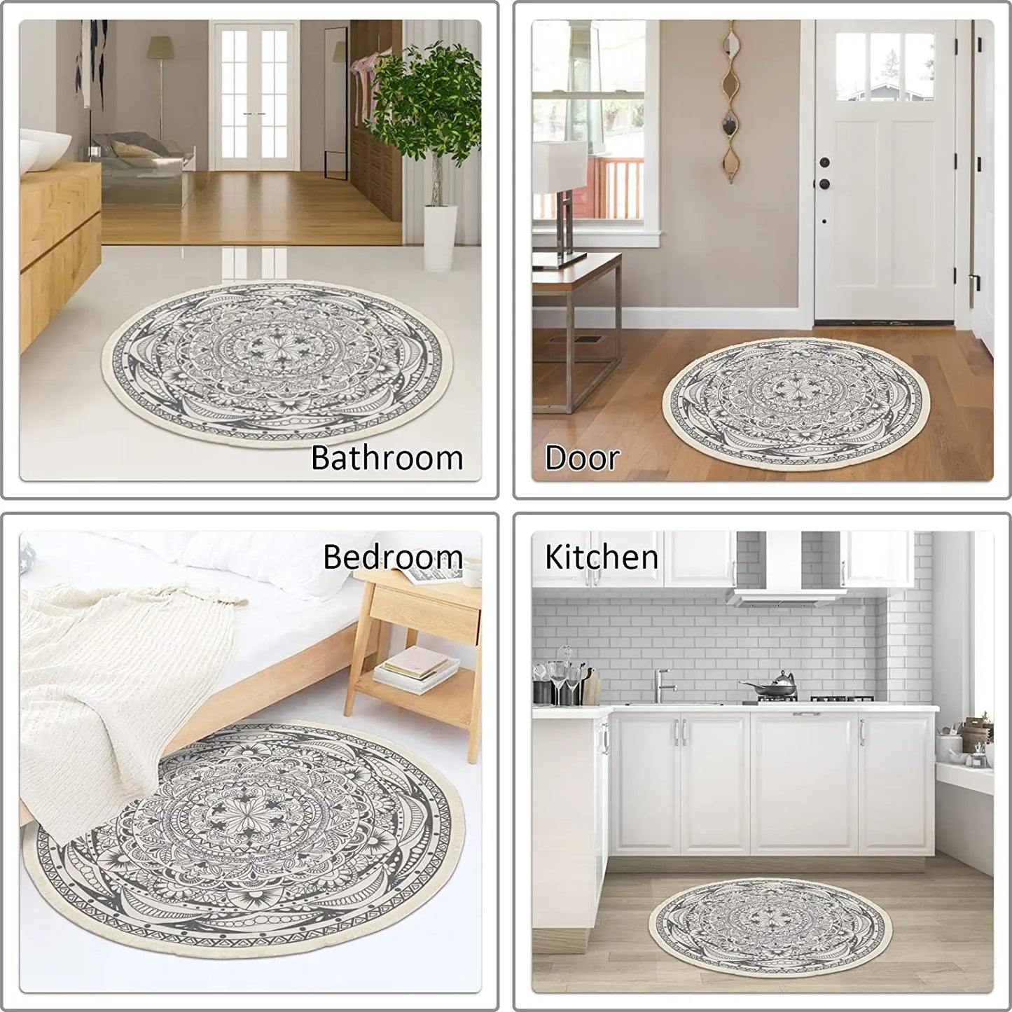 4 Ft round Area Rugs Washable Chic Bohemian Mandala Hand Woven Cotton round Rug with Tassels Indoor Throw Area Rug Circle Carpet for Living Room Kids Room