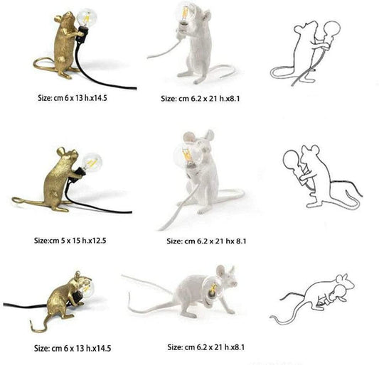 3 Pack Table Lamp Set Mouse Shape Resin Creative Desk Light Bedside Lamp Light Bedside Gift Decoration LED Bedroom,Study Room Home Room Decor (Gold)