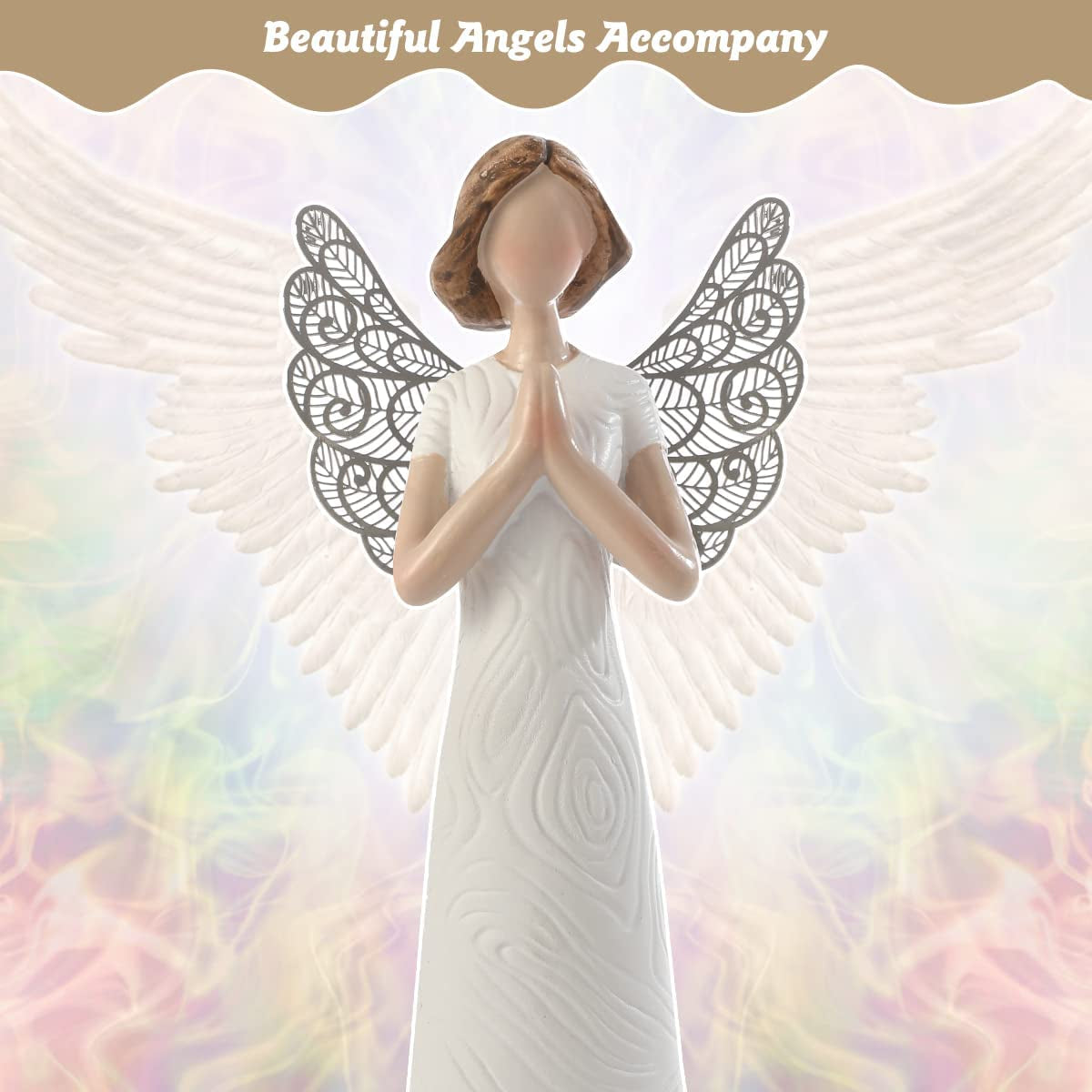 8'' Hand Carved Angels Figurines Memorial Gifts Guardian Angel, in Memory of Loved One Gifts Angel Gifts Friendship Gifts Express Love, Company, Support, Gratitude or Bereavement (White)