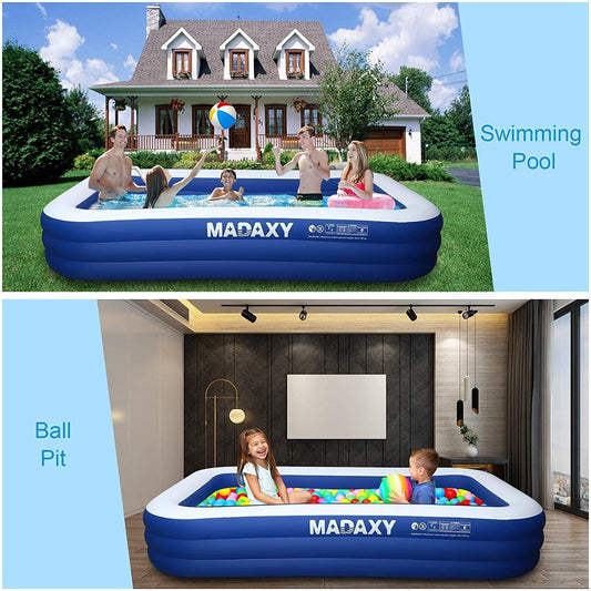 Inflatable Pool, Swimming Pool for Kids and Adults, 120" X 72" X 22" Oversized Thickened Family Inflatable Pool for Kids, Toddlers, Adults, Outdoor, Garden, Backyard, Summer Water Party