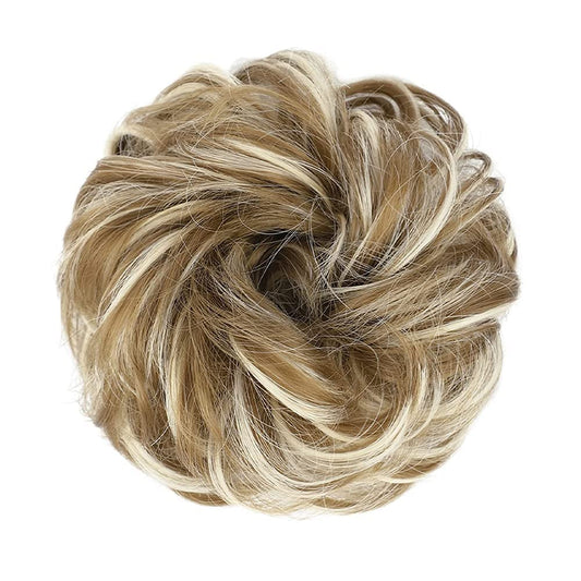 1PCS Messy Hair Bun Hair Scrunchies Extension Messy Synthetic Chignon for Women Updo Hairpiece (12Ah613(Light Golden Brown & Lightest Blonde))