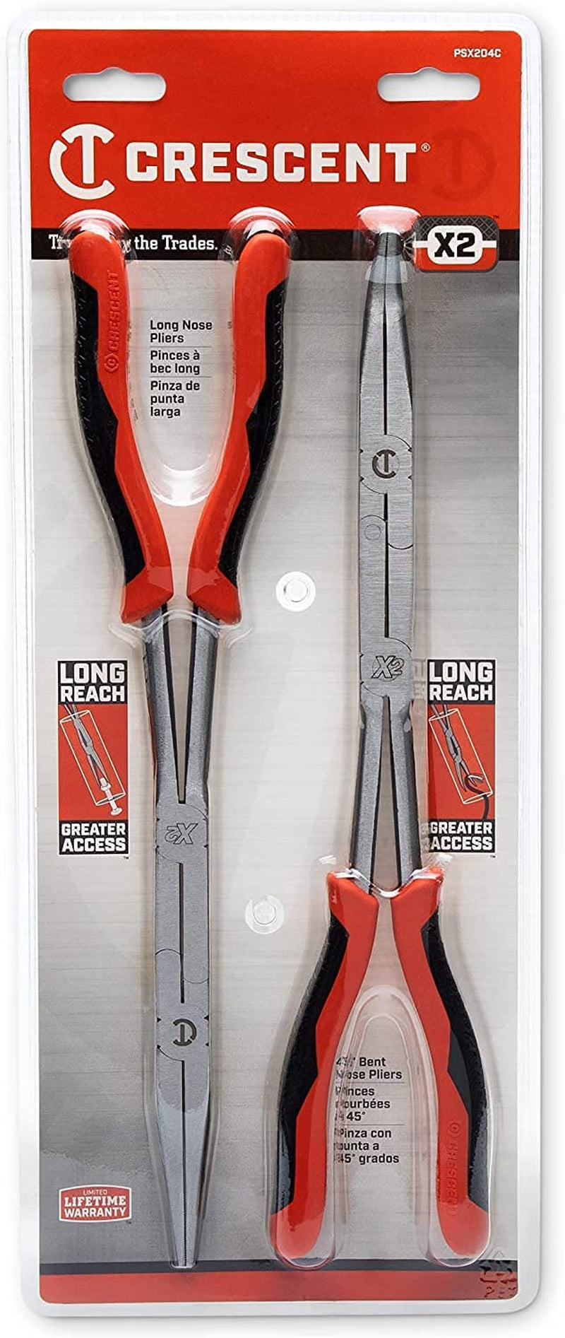 Crescent 2 Pc. X2 Straight and Bent Long Nose Dual Material Plier Set - PSX204C , Red