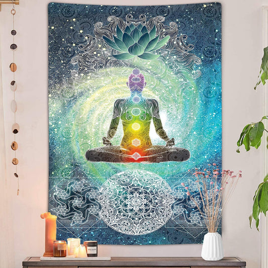 Chakra Vertical Tapestry, Seven Chakra Yoga Meditation Zen Decor Tapestry Wall Hanging for Bedroom, Hippie Lotus Spiritual Tapestries Poster Beach Blanket College Dorm Home (40W X 60H)