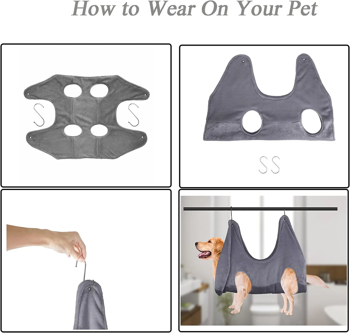 Pet Grooming Hammock Harness, Dog Grooming Helper for Bathing Nail Trimming, 2 in 1 Dog Drying Towel Washing Restraint Bag