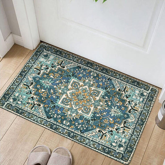 Blue Medallion Oriental Area Rug -2X3 Washable Entryway Rug Bathroom beside Small Throw Rug Non-Slip Distressed Bohemian Traditional Vintage Persian Accent Rug Carpet for Door Mat Kitchen Rug
