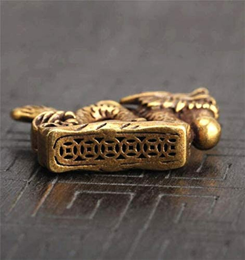1.5Inch Fengshui Good Luck Chinese Antiques Collectible Pure Bronze Brass God Folk Exorcise Evil Chinese Zodiac Dragon Amulet Pendant Figurine Wealth Lucky Figurine Gift & Home Decor