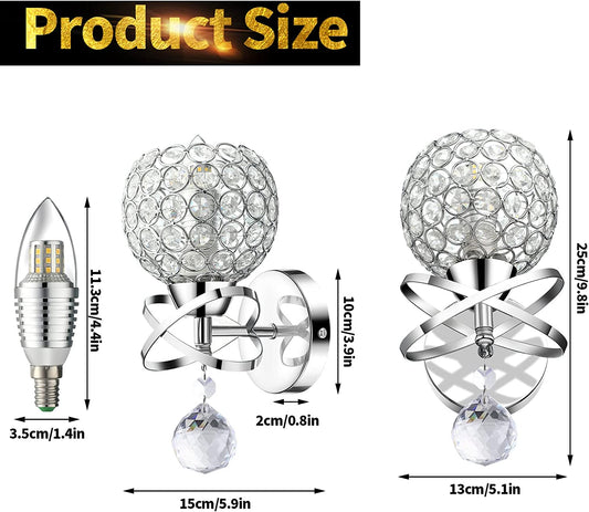 4 Pack Crystal Wall Sconces Lighting Silver Crystal Wall Lights with E14 Socket Bulbs Wall Lamp Sconce for DIY Home Decor Bedroom Living Room Hallway