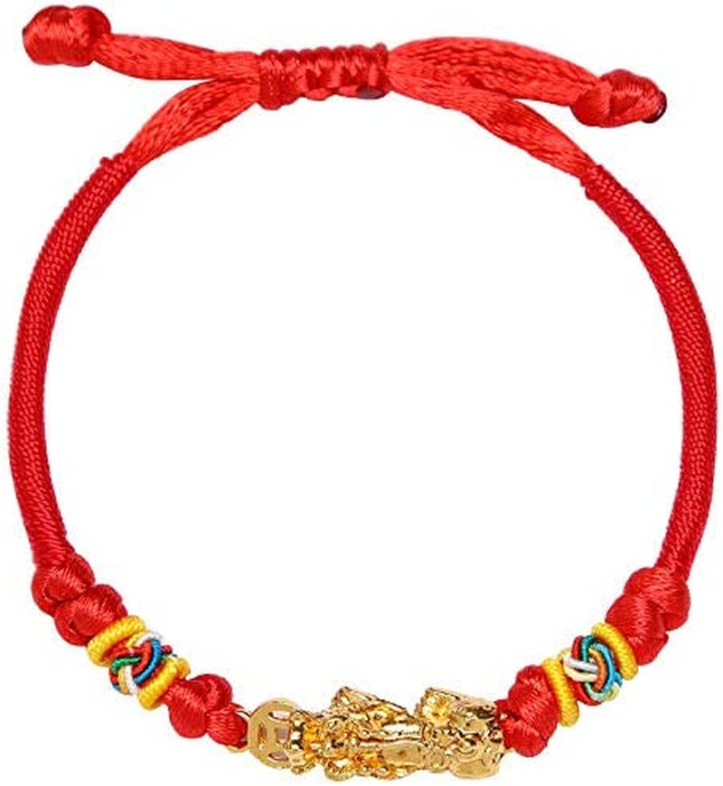 6Pcs Adjustable Braided Lucky Red String Rope Feng Shui Pixiu Pi Yao Bracelet Set Attract Wealth Prosperity Good Luck Wristband Amulet Jewelry for Women Men