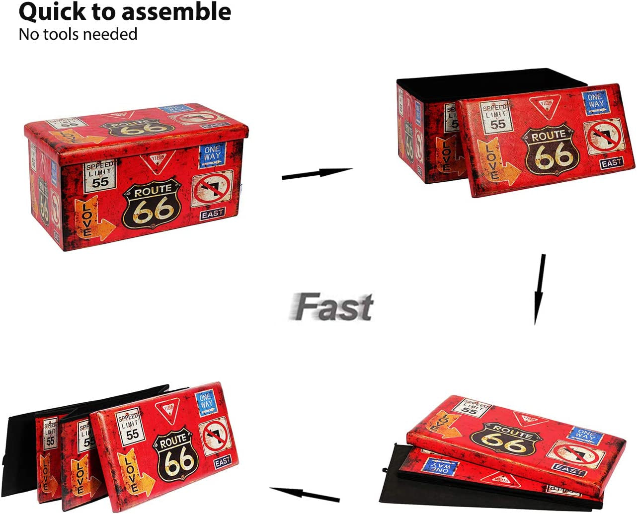 Folding Storage Ottoman Bench with Faux Leather Footrest Seat, Coffee Table Red 30"X15"X15"